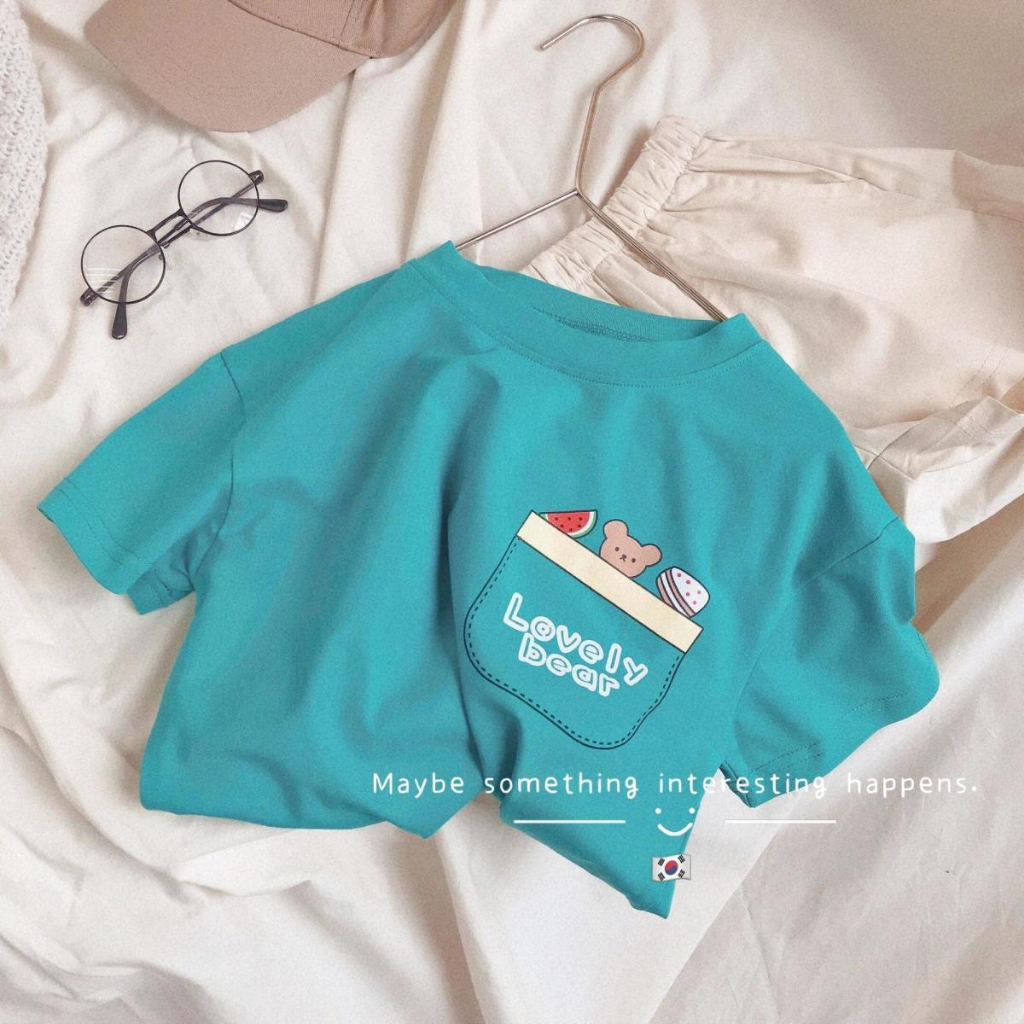 Sun baby Áo Thun Tay Ngắn Cổ Tròn In Họa Tiết Hoạt Hình Dễ Thương Phong Cách Hàn Quốc Thời Trang Mùa Hè Cho Bé