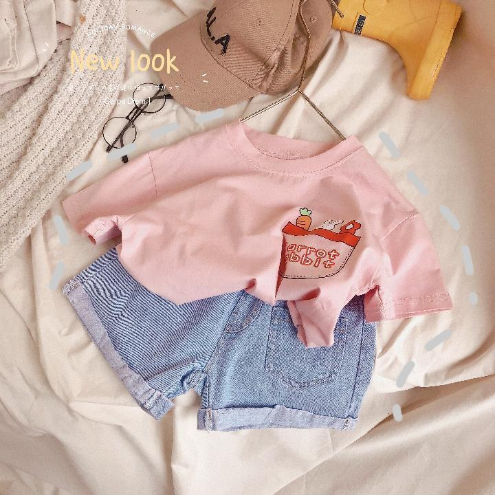 Sun baby Áo Thun Tay Ngắn Cổ Tròn In Họa Tiết Hoạt Hình Dễ Thương Phong Cách Hàn Quốc Thời Trang Mùa Hè Cho Bé