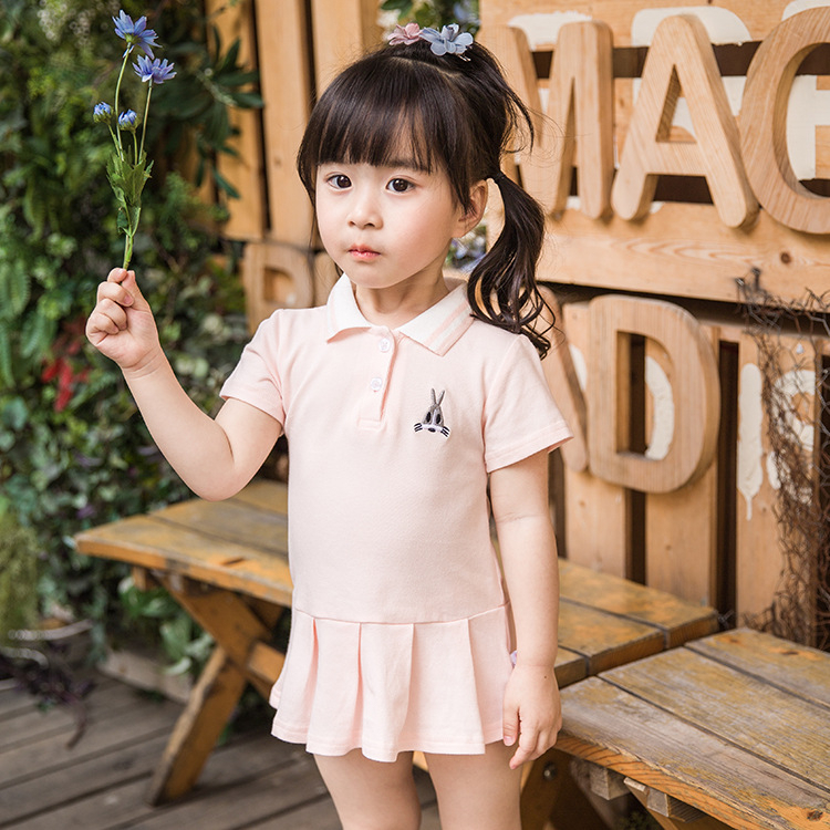 Sun baby Đầm Ngắn Tay Thêu Hình Thỏ Hoạt Hình Thời Trang Mùa Hè Hàn Quốc Dành Cho Nữ