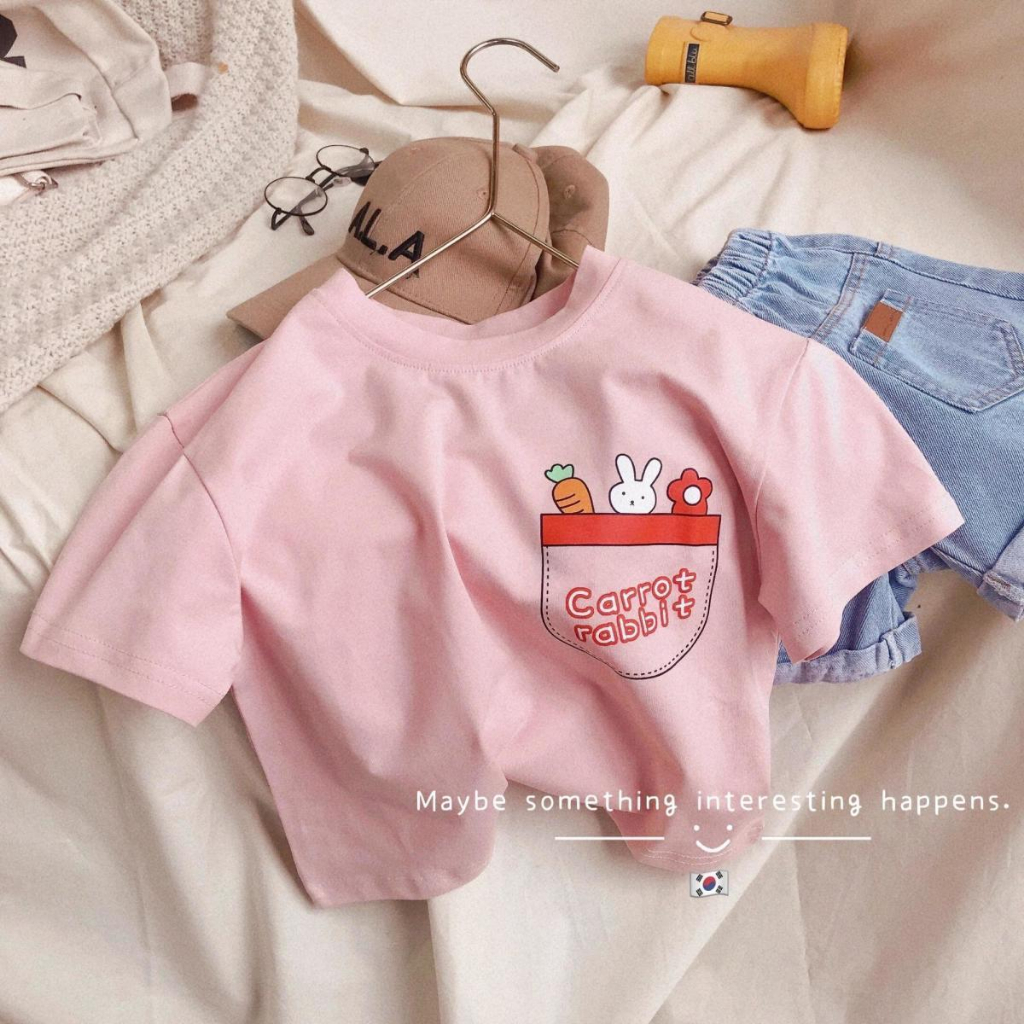 Sun baby Áo Thun Tay Ngắn Cổ Tròn In Họa Tiết Hoạt Hình Dễ Thương Phong Cách Hàn Quốc Thời Trang Mùa Hè Cho Bé