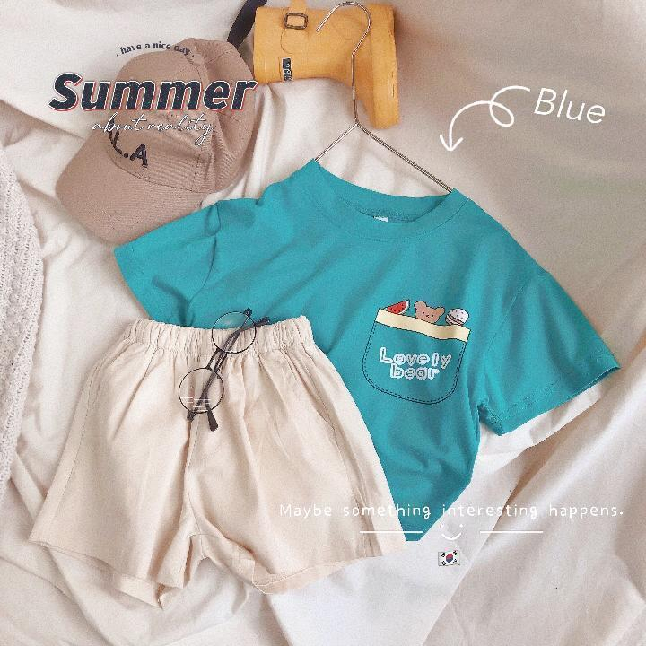 Sun baby Áo Thun Tay Ngắn Cổ Tròn In Họa Tiết Hoạt Hình Dễ Thương Phong Cách Hàn Quốc Thời Trang Mùa Hè Cho Bé