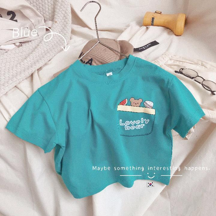 Sun baby Áo Thun Tay Ngắn Cổ Tròn In Họa Tiết Hoạt Hình Dễ Thương Phong Cách Hàn Quốc Thời Trang Mùa Hè Cho Bé