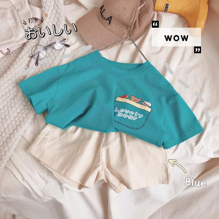 Sun baby Áo Thun Tay Ngắn Cổ Tròn In Họa Tiết Hoạt Hình Dễ Thương Phong Cách Hàn Quốc Thời Trang Mùa Hè Cho Bé