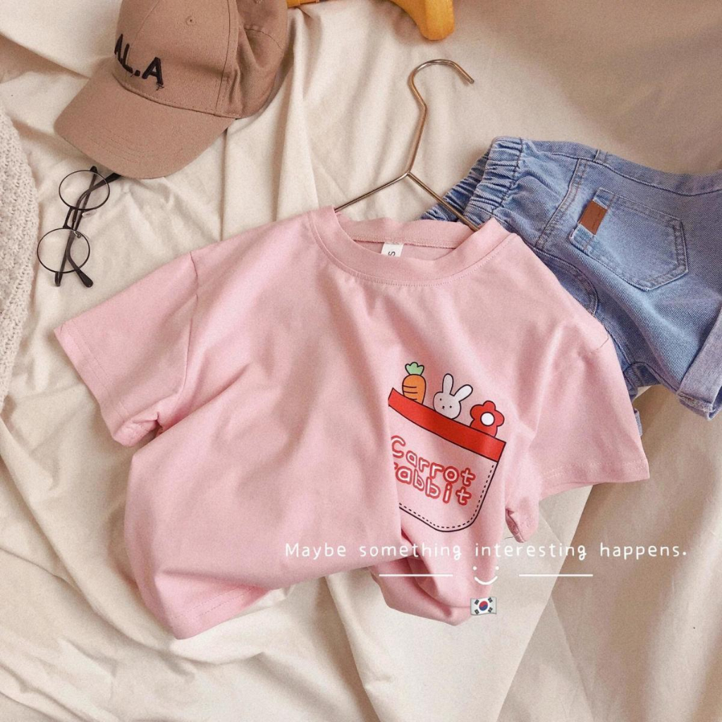 Sun baby Áo Thun Tay Ngắn Cổ Tròn In Họa Tiết Hoạt Hình Dễ Thương Phong Cách Hàn Quốc Thời Trang Mùa Hè Cho Bé