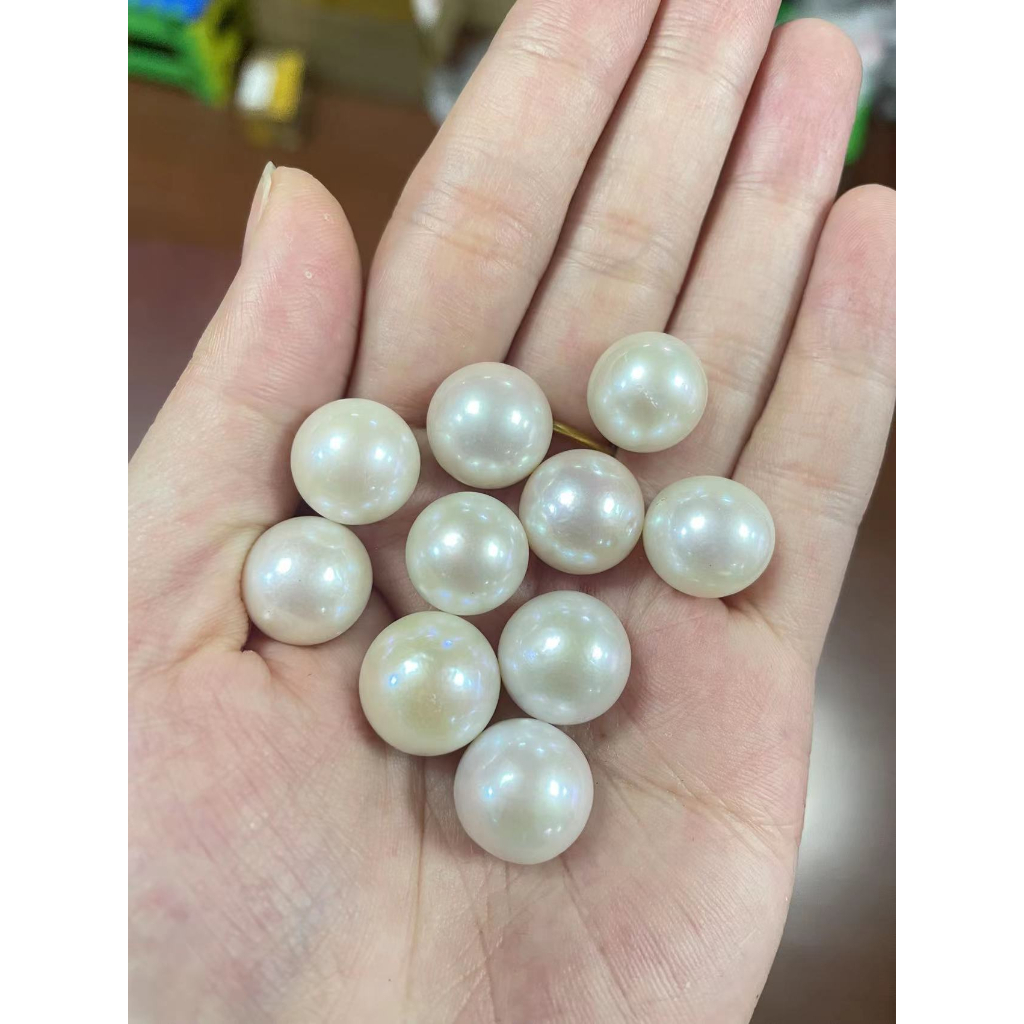 One Cặp Chuỗi Hạt Ngọc Trai Tự Nhiên Hình Tròn 13-14mm Làm Trang Sức
