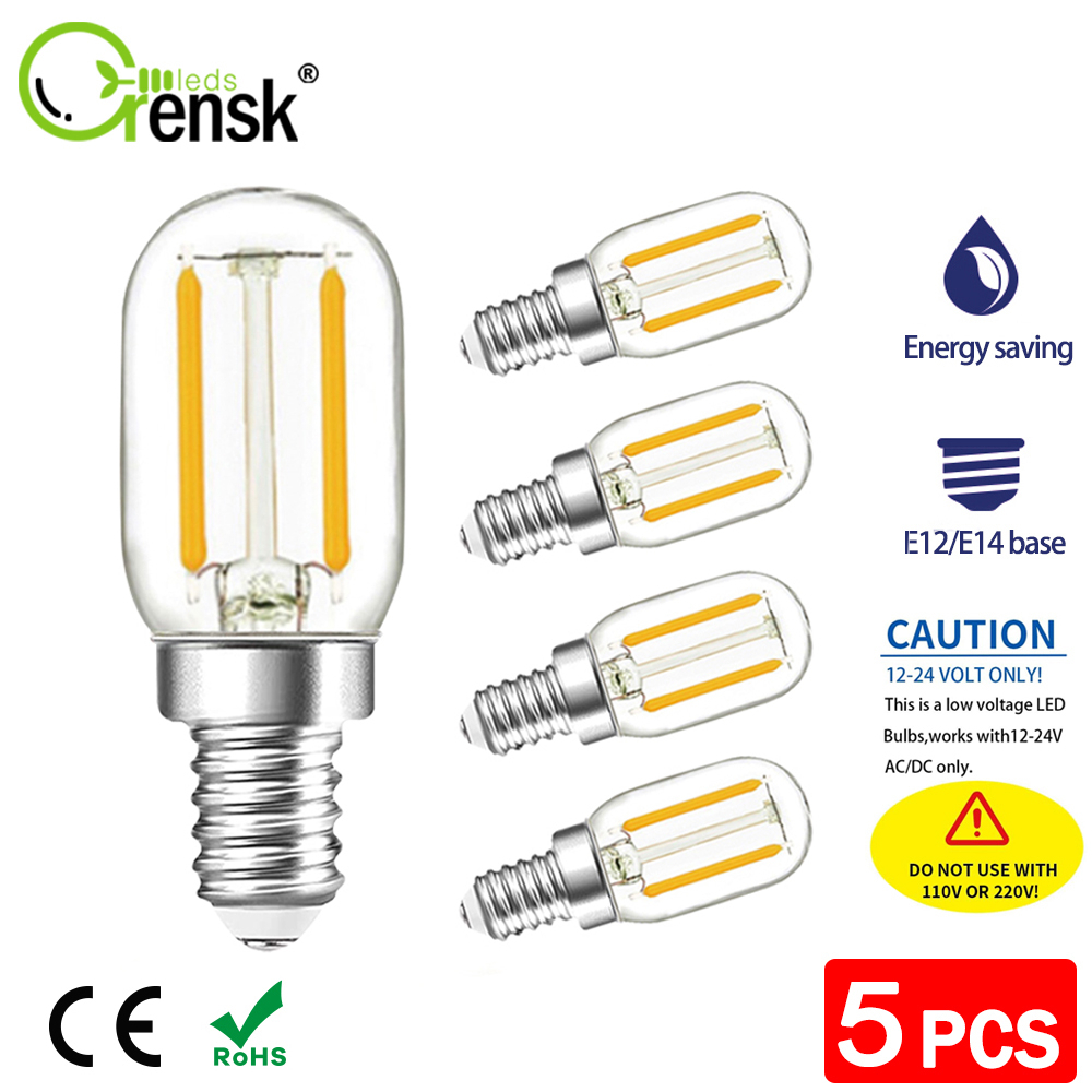 Set 5 Bóng Đèn LED Dây Tóc E12 E14 12V / 24V Tiết Kiệm Năng Lượng