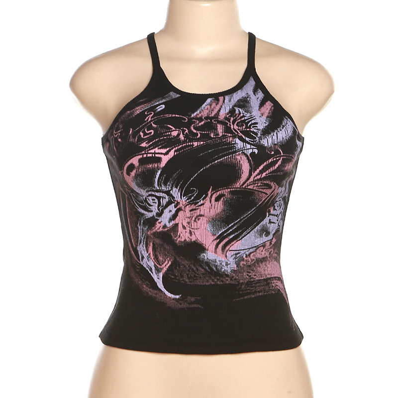 Áo Hai Dây Mùa Hè Dáng Ôm Co Giãn In Họa Tiết Hoa Y2K Cho Nữ