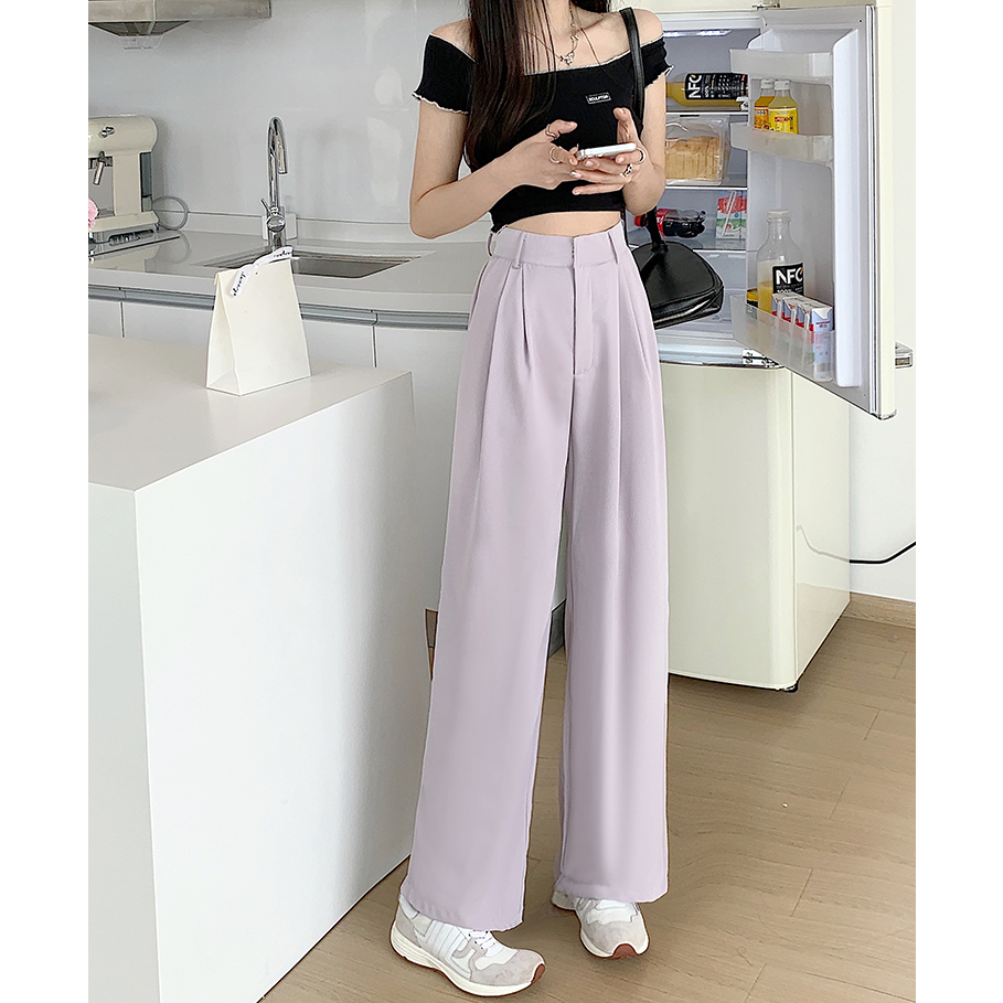 Lalisas Quần Dài Lưng Cao Ống Rộng Màu Trơn Cài Khóa Bên Trong Phong Cách Hàn Quốc Thời Trang Thường Ngày Cho Nữ