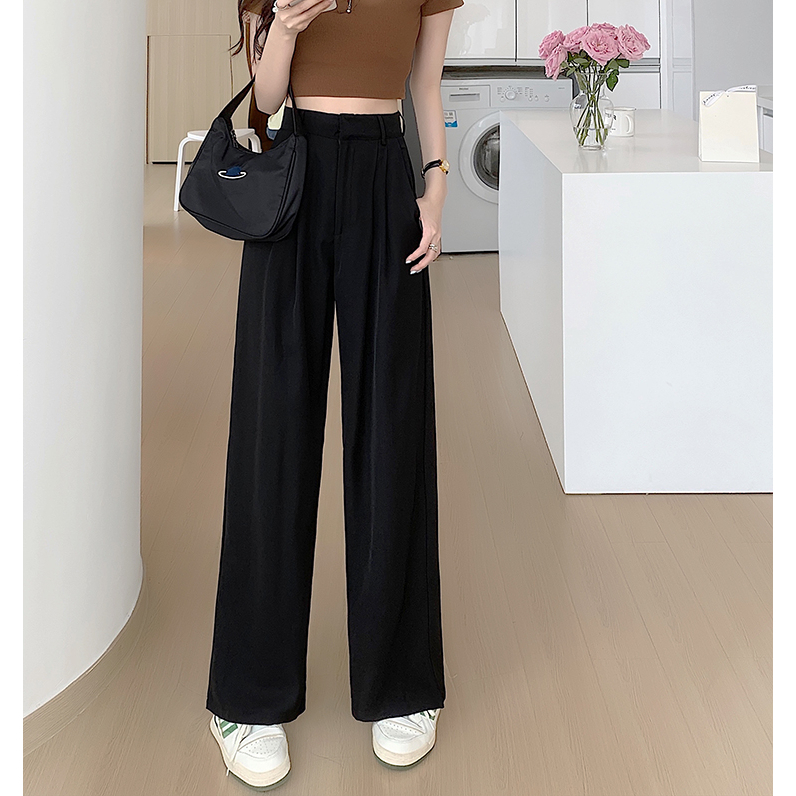 Lalisas Quần Dài Lưng Cao Ống Rộng Màu Trơn Cài Khóa Bên Trong Phong Cách Hàn Quốc Thời Trang Thường Ngày Cho Nữ