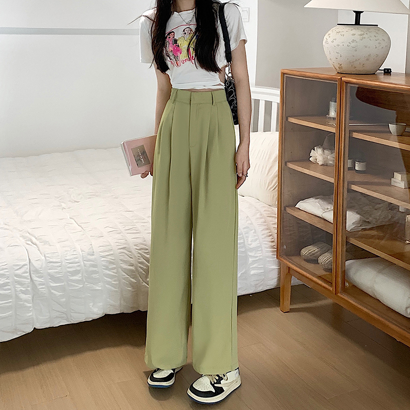 Lalisas Quần Dài Lưng Cao Ống Rộng Màu Trơn Cài Khóa Bên Trong Phong Cách Hàn Quốc Thời Trang Thường Ngày Cho Nữ