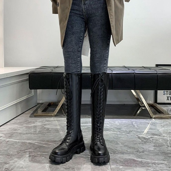 Giày nữ giày búp bê nữ giày đế cao boot nữ  bốt nữ giày boot nữ Giày Bốt Cổ Cao Quá Gối Cỡ Lớn 35 One Size 43 Thiết Kế Cá Tính Cho Nữ