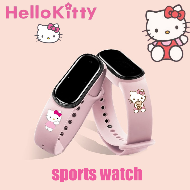 Đồng Hồ Thể Thao Thông Minh Có Đèn Led Hình Hello Kitty Dễ Thương Cho Bé
