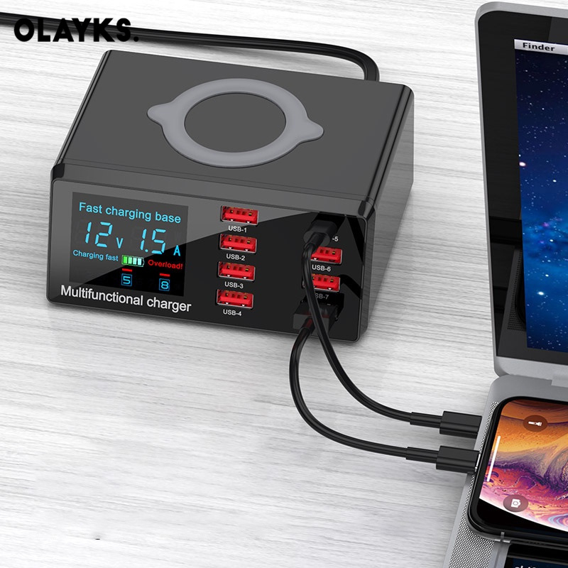 OLAYKS Bộ SạC Nhanh Không Dây 8 CổNg Chuyên DụNg Cho ĐiệN ThoạI MáY TíNh BảNg
