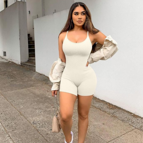 Áo Liền Quần Hai Dây Ngắn Dáng Ôm Màu Trơn Hở Lưng Thời Trang Mùa Hè Cho Bạn Gái