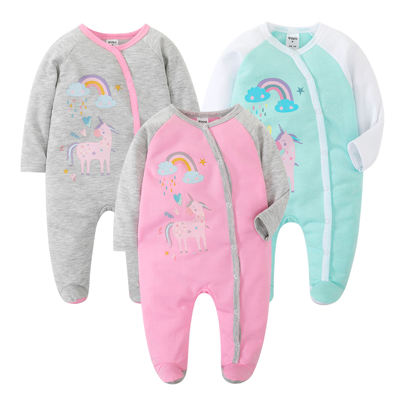 PINPOO Bộ Đồ Ngủ Liền Thân Tay Dài Vải Nhung Mỏng Giữ Ấm In Hình Kỳ Lân / Ếch
