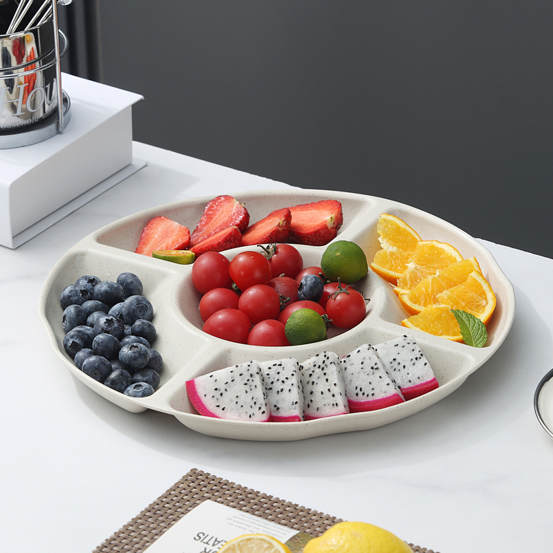 Đĩa Đựng Trái Cây 5 Ngăn Kích Thước 23 / 26 / 30 CM Bằng Chất Liệu Lúa Mạch