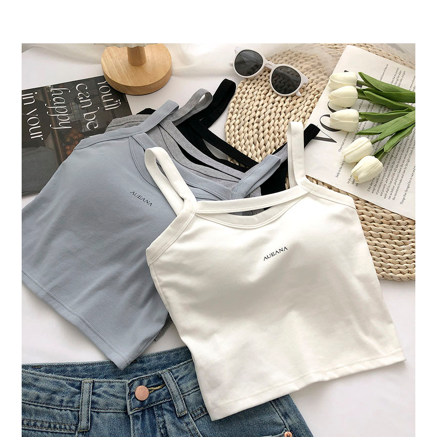 Áo Không Tay in Chữ Phong Cách Hàn Quốc Cho Nữ