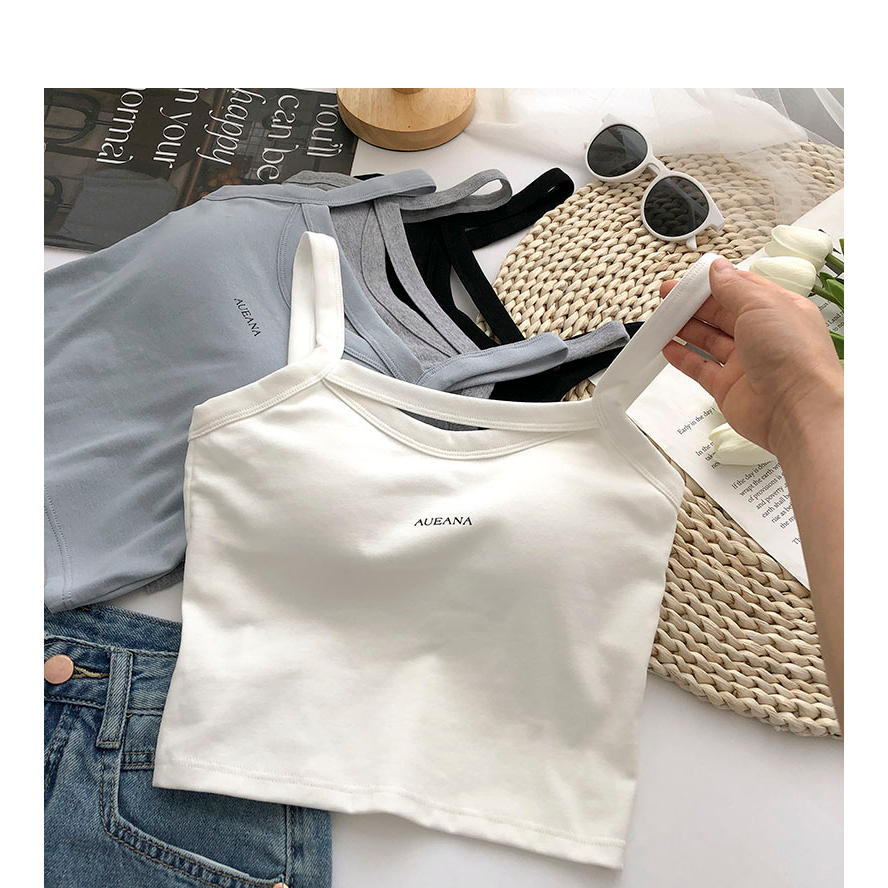 Áo Không Tay in Chữ Phong Cách Hàn Quốc Cho Nữ