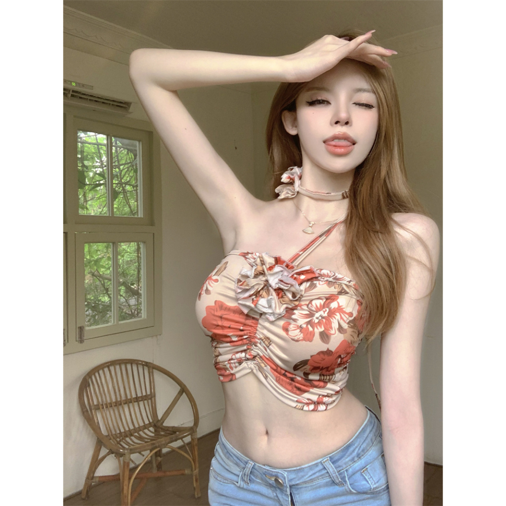 Lalisas Áo Ống Ngắn Không Dây Họa Tiết Hoa Thời Trang Sang Trọng Quyến Rũ Cho Nữ