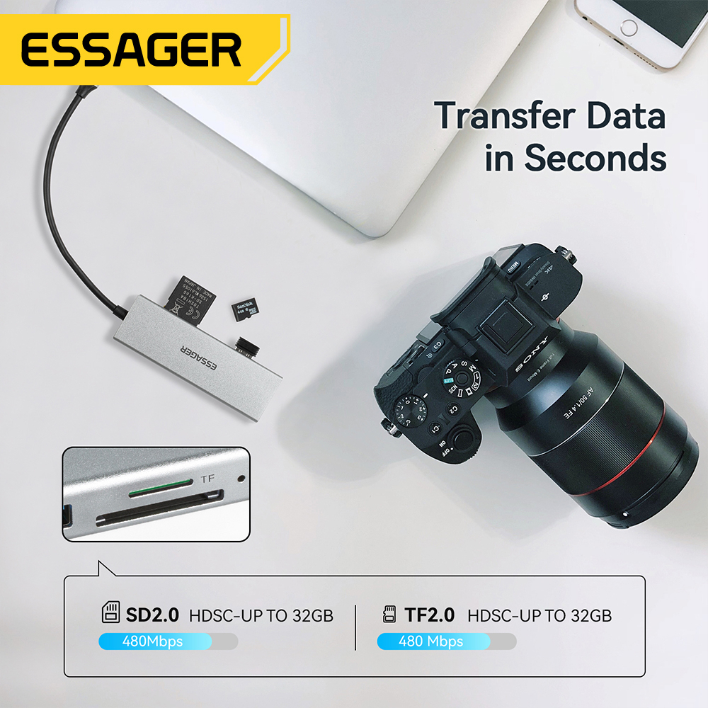 Essager Bộ Chia Cổng usb Type c 4K 30Hz HDMI 5 Trong 1 Đa Năng Cho laptop