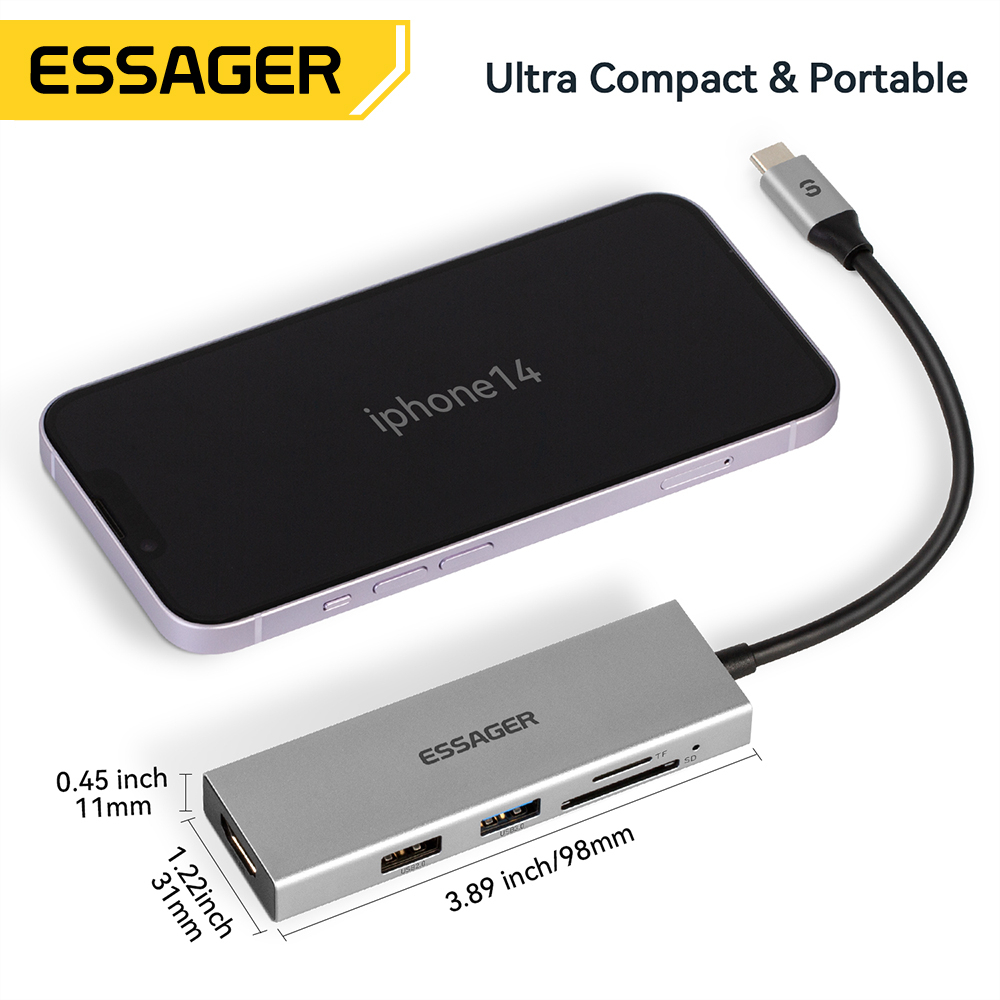 Essager Bộ Chia Cổng usb Type c 4K 30Hz HDMI 5 Trong 1 Đa Năng Cho laptop