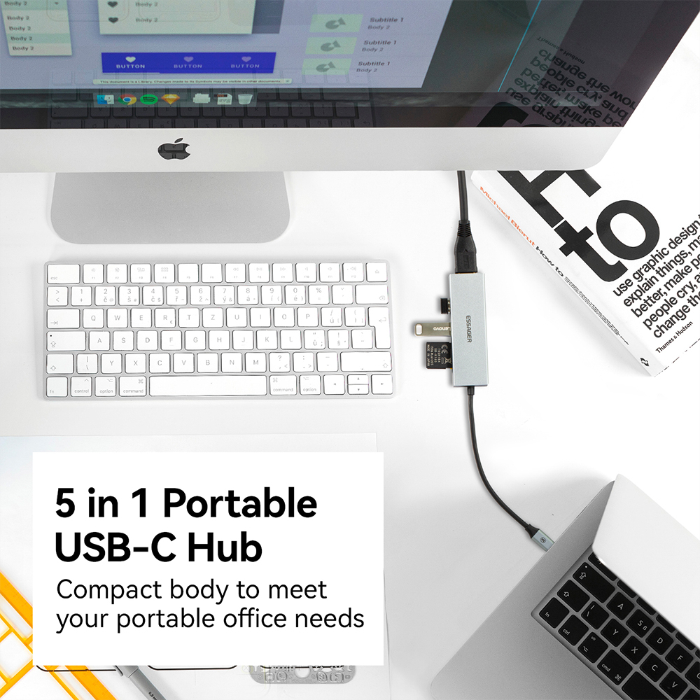 Essager Bộ Chia Cổng usb Type c 4K 30Hz HDMI 5 Trong 1 Đa Năng Cho laptop