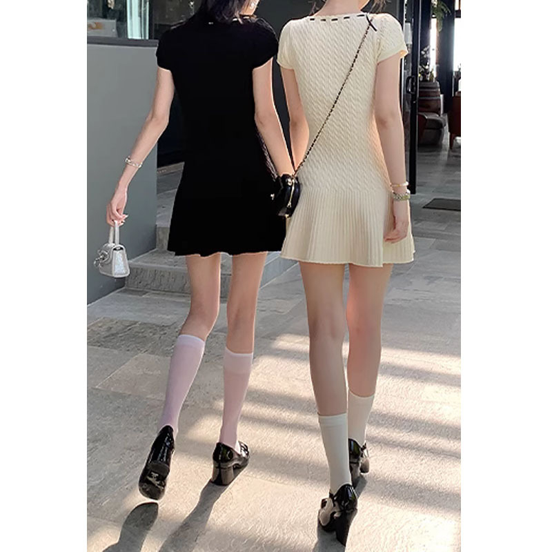 Đầm Dệt Kim Ôm Dáng Thời Trang Xuân Hè Cho Nữ Áo Thun Tay Ngắn Màu Trắng Đen Thời Trang