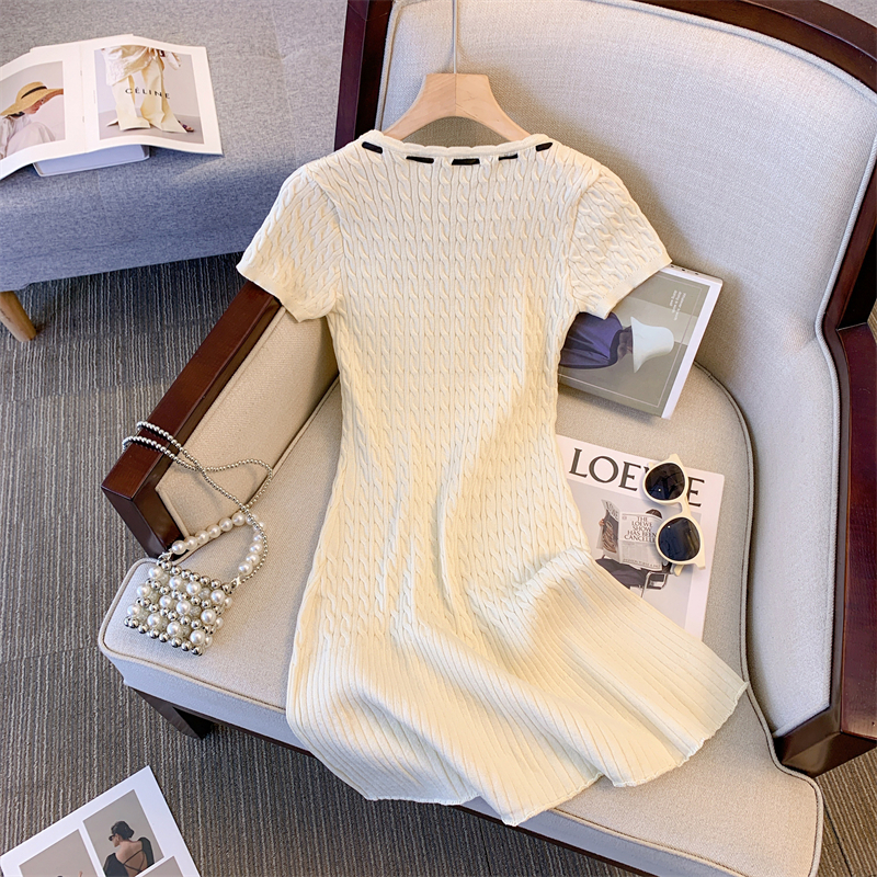 Đầm Dệt Kim Ôm Dáng Thời Trang Xuân Hè Cho Nữ Áo Thun Tay Ngắn Màu Trắng Đen Thời Trang