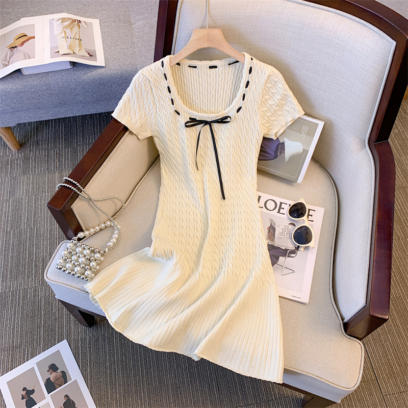 Đầm Dệt Kim Ôm Dáng Thời Trang Xuân Hè Cho Nữ Áo Thun Tay Ngắn Màu Trắng Đen Thời Trang