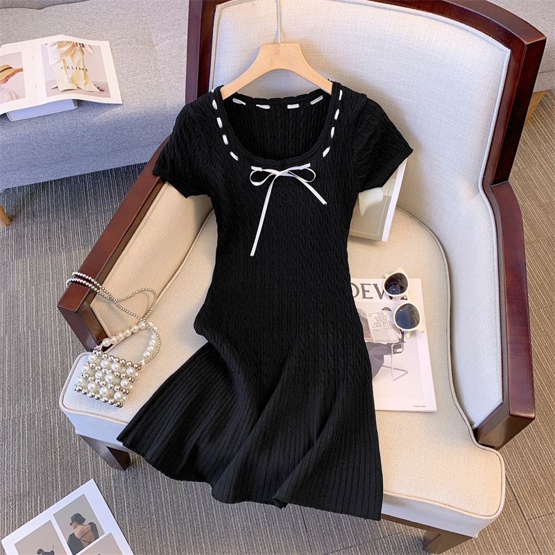 Đầm Dệt Kim Ôm Dáng Thời Trang Xuân Hè Cho Nữ Áo Thun Tay Ngắn Màu Trắng Đen Thời Trang