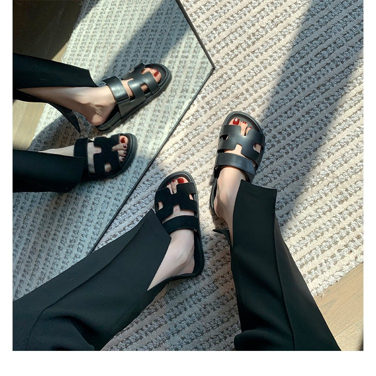 Dép Da Thật Đế Dày Quai Dán Thời Trang Mùa Hè 2023 Cho Nữ