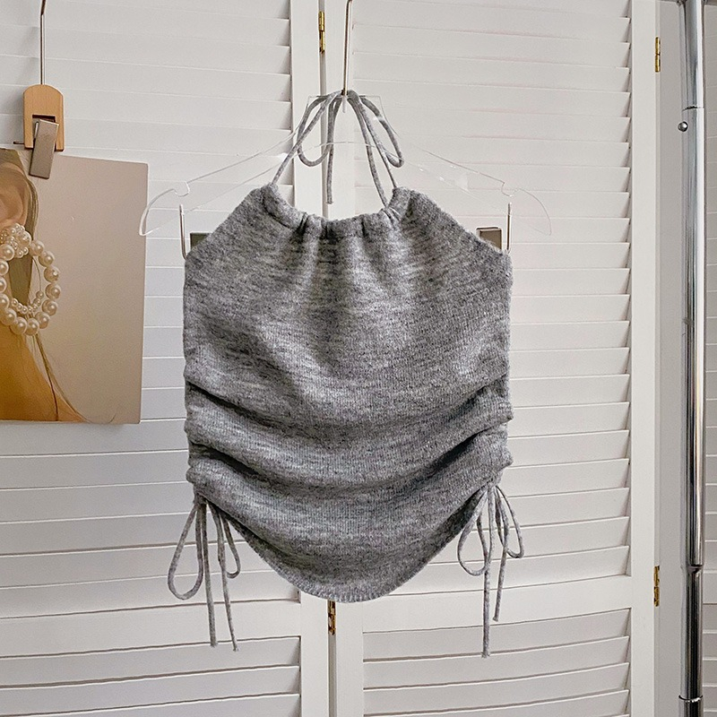 Áo Tank Top Dệt Kim Màu Trơn Và Dây Đeo Cổ Phiên Bản Hàn Quốc Mùa Hè Cho Nữ