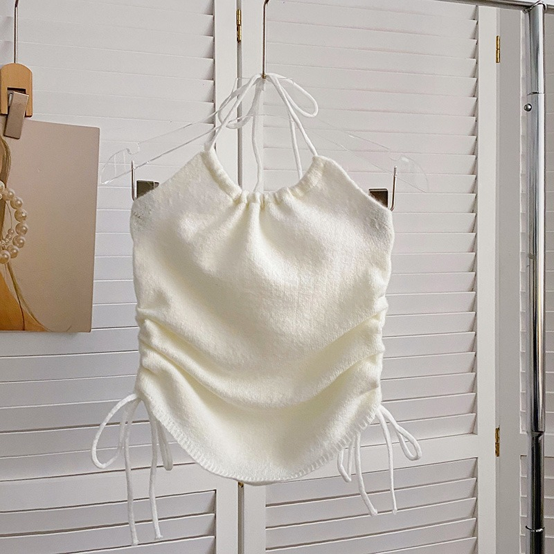 Áo Tank Top Dệt Kim Màu Trơn Và Dây Đeo Cổ Phiên Bản Hàn Quốc Mùa Hè Cho Nữ