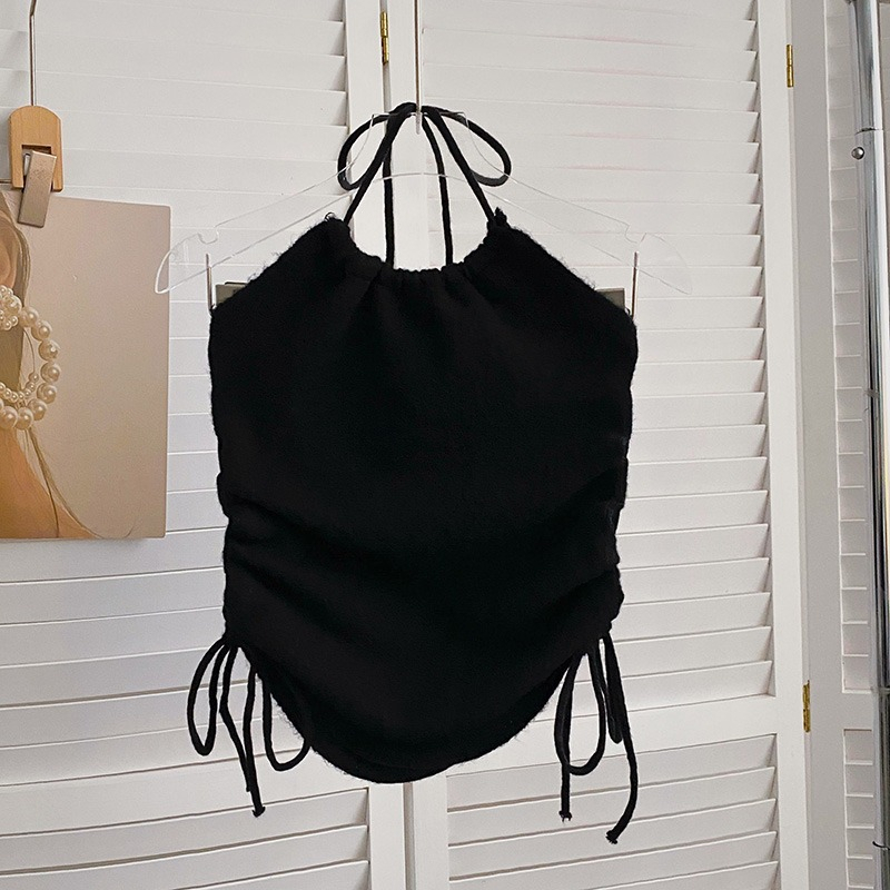 Áo Tank Top Dệt Kim Màu Trơn Và Dây Đeo Cổ Phiên Bản Hàn Quốc Mùa Hè Cho Nữ