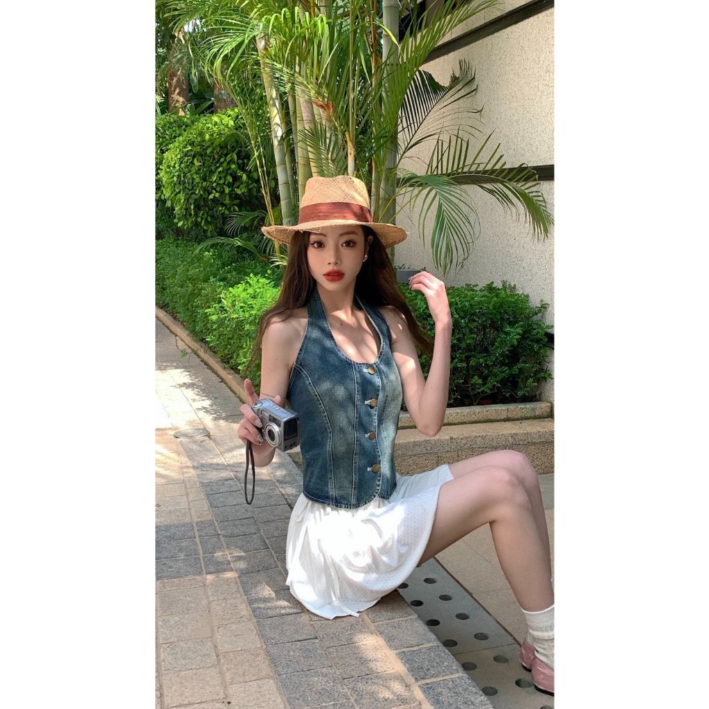 Áo Denim Không Tay Phong Cách Retro Thời Trang Cho Nữ