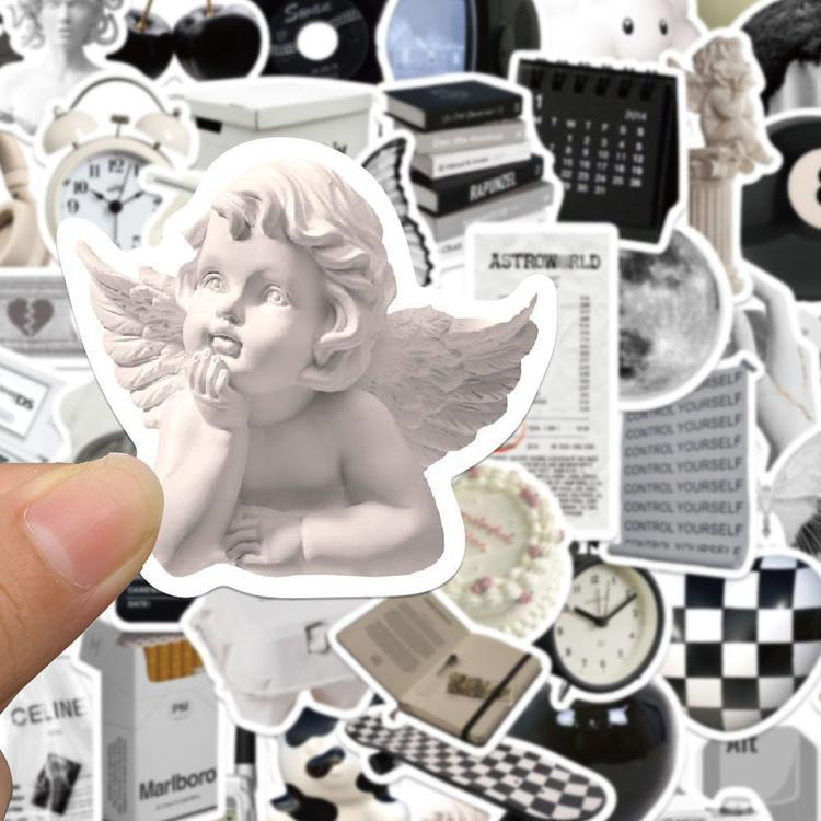 Set 61 Miếng Dán Trang Trí DIY Họa Tiết Trắng Đen Đơn Giản Dễ Thương Đa Ứng Dụng