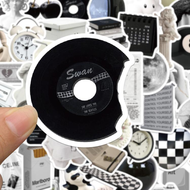 Set 61 Miếng Dán Trang Trí DIY Họa Tiết Trắng Đen Đơn Giản Dễ Thương Đa Ứng Dụng