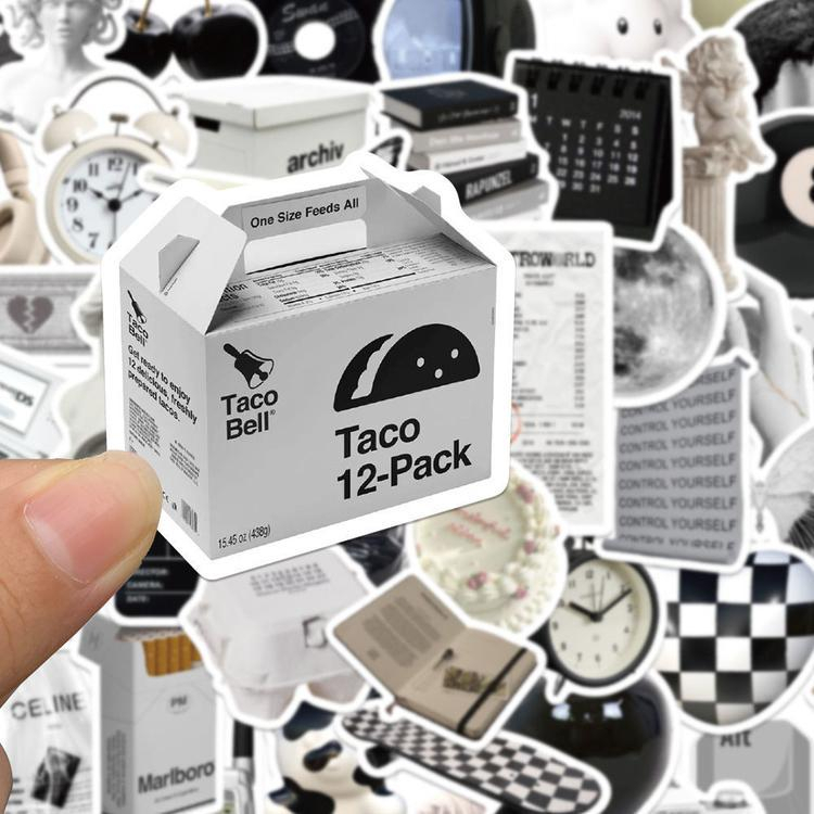 Set 61 Miếng Dán Trang Trí DIY Họa Tiết Trắng Đen Đơn Giản Dễ Thương Đa Ứng Dụng