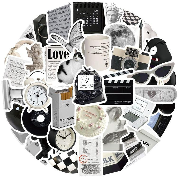 Set 61 Miếng Dán Trang Trí DIY Họa Tiết Trắng Đen Đơn Giản Dễ Thương Đa Ứng Dụng