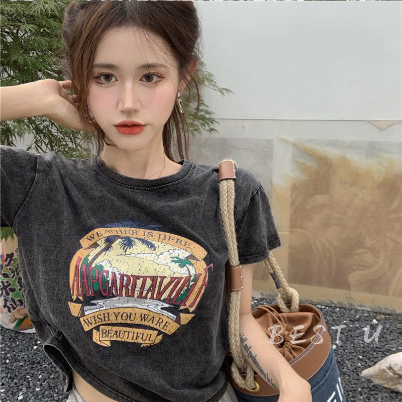 BEST U Áo Thun Lửng Hở Eo Thiết Kế Thời Trang Ngọt Ngào Cho Nữ