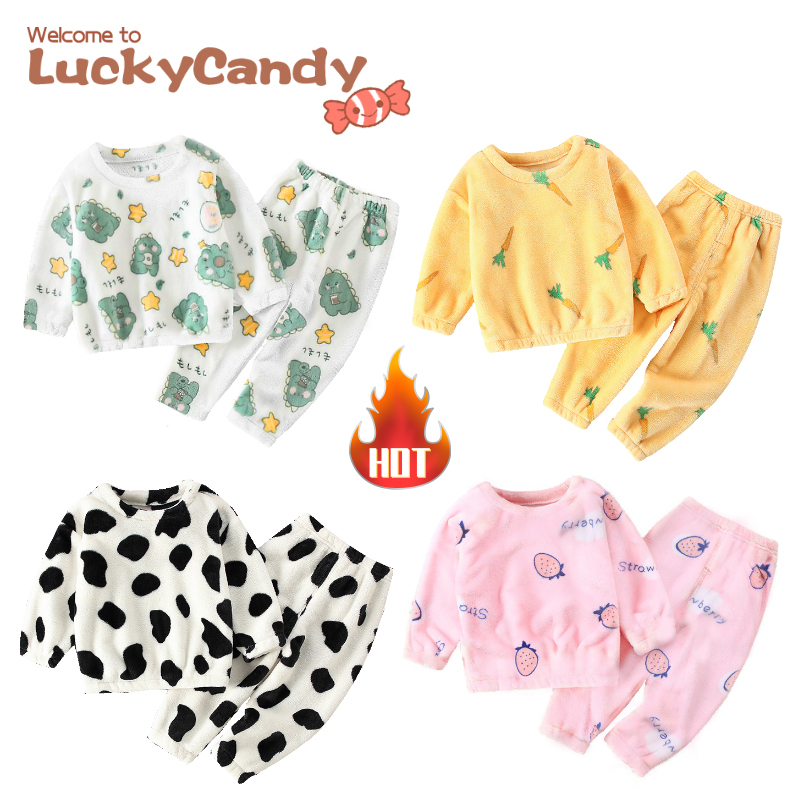 Đồ ngủ LuckyCandy 2 mảnh gồm áo tay dài và quần dài sưởi ấm mùa đông cho bé 1-5 tuổi