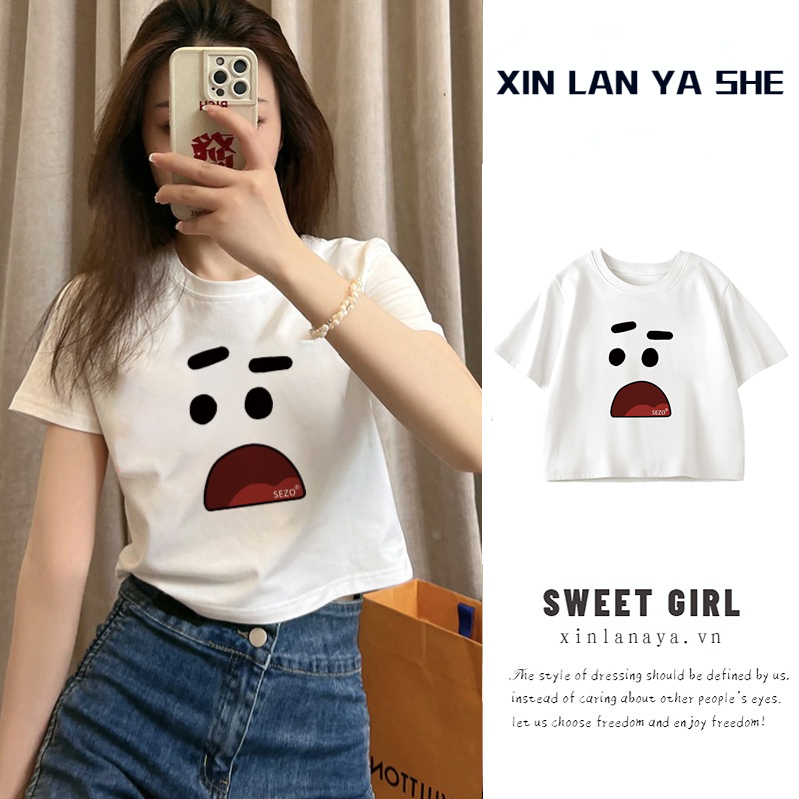 Áo Thun Tay Ngắn Cổ Tròn In Họa Tiết Thời Trang Mùa Hè Cho Nữ