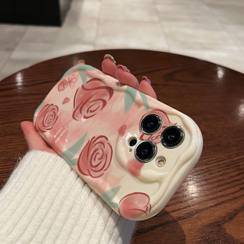 Ốp Điện Thoại Chống Rơi Họa Tiết Hoa Hồng Đơn Giản Cho iPhone 11 7 / 8plus 12 13Pro xr xsmax 6plus 6s 13Promax