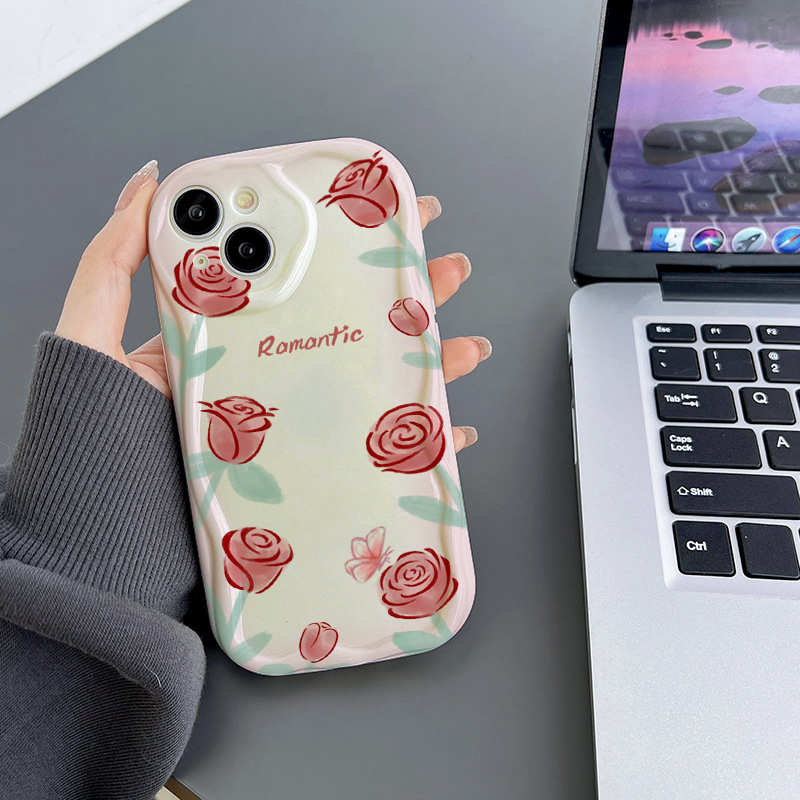 Ốp Điện Thoại Chống Rơi Họa Tiết Hoa Hồng Đơn Giản Cho iPhone 11 7 / 8plus 12 13Pro xr xsmax 6plus 6s 13Promax