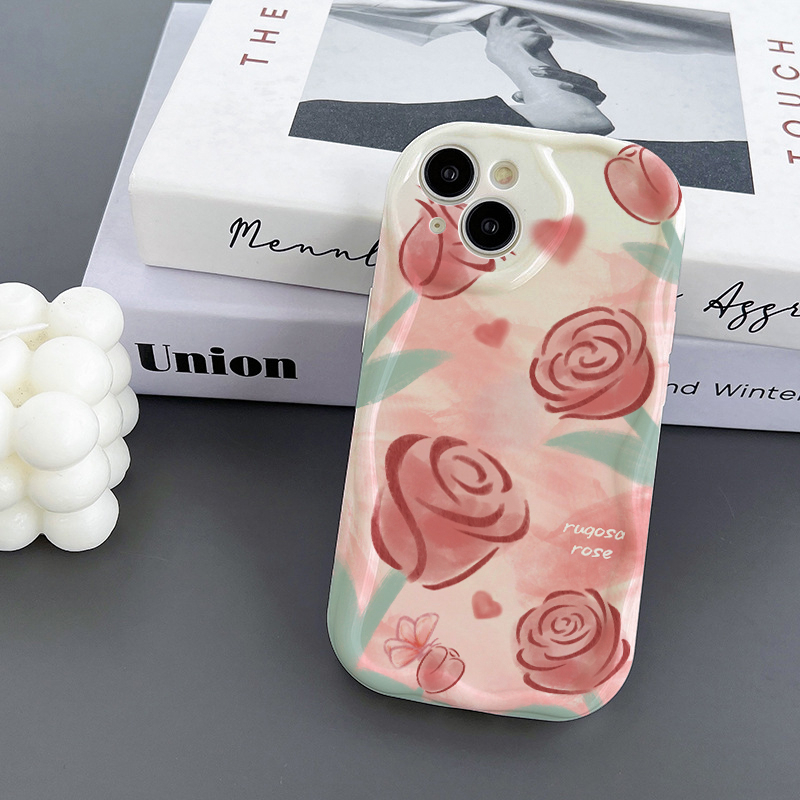 Ốp Điện Thoại Chống Rơi Họa Tiết Hoa Hồng Đơn Giản Cho iPhone 11 7 / 8plus 12 13Pro xr xsmax 6plus 6s 13Promax