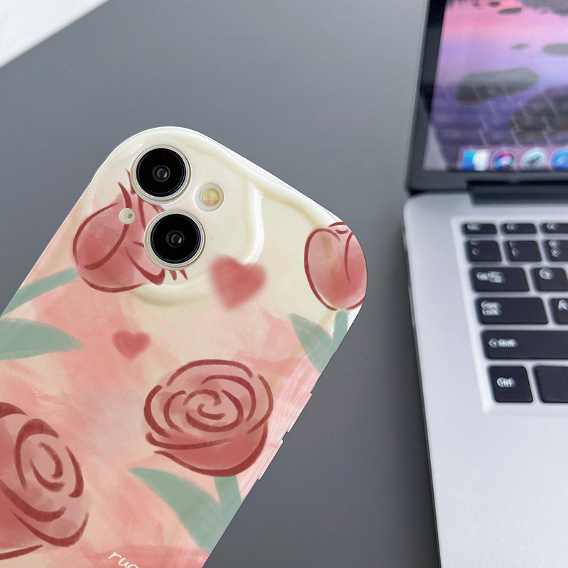 Ốp Điện Thoại Chống Rơi Họa Tiết Hoa Hồng Đơn Giản Cho iPhone 11 7 / 8plus 12 13Pro xr xsmax 6plus 6s 13Promax