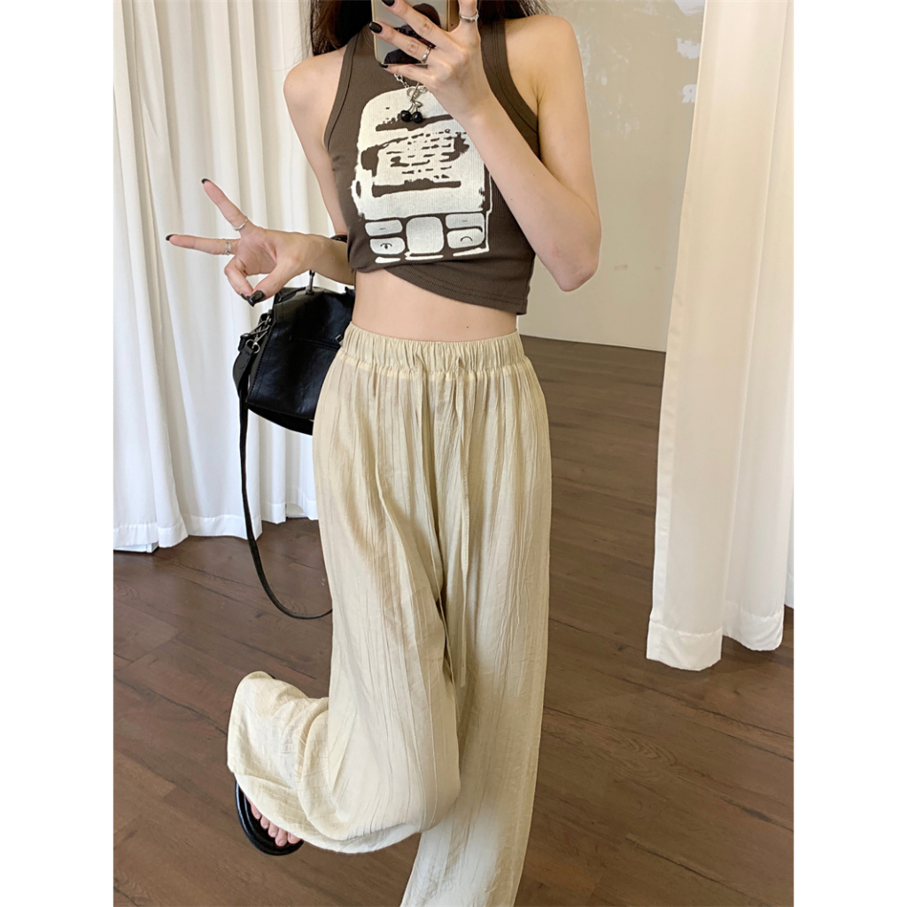 Xiaozhainv Quần ống rộng Lưng Cao 3 Màu Thời Trang Hàn Quốc Cho Nữ