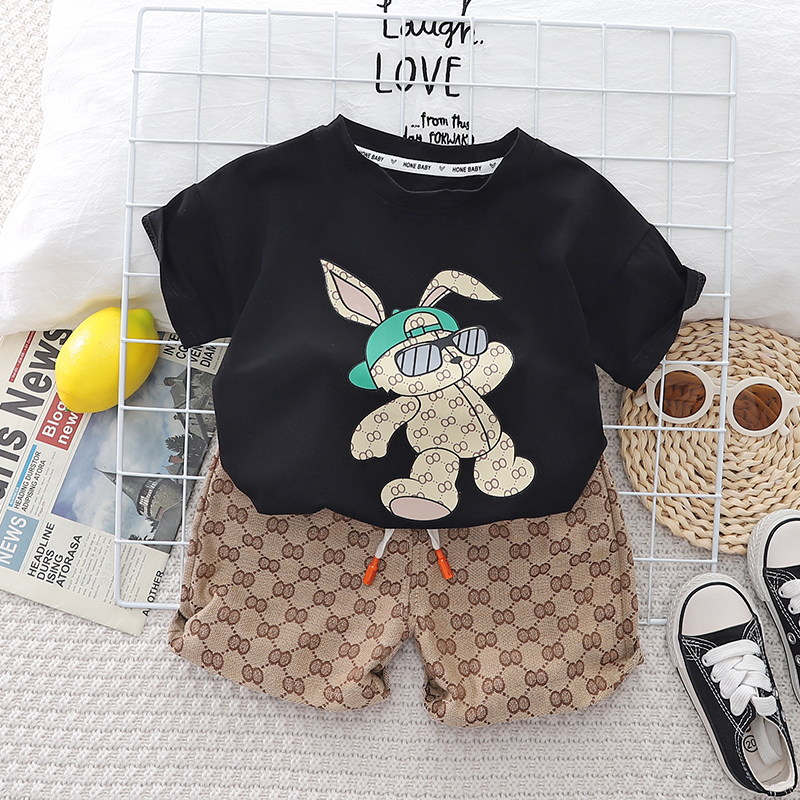 Set Đồ Mùa Hè 2 Món Gồm Áo Thun Cotton In Hình Thỏ + Quần Ngắn Cho Bé Sơ Sinh 0-5 Tuổi