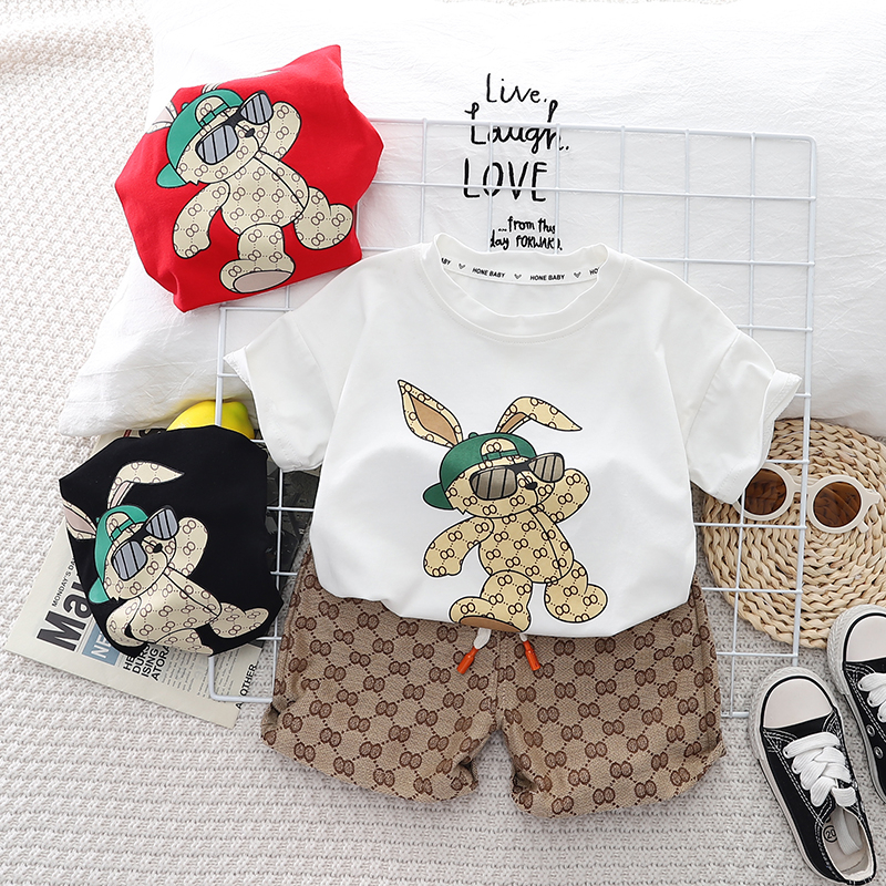 Set Đồ Mùa Hè 2 Món Gồm Áo Thun Cotton In Hình Thỏ + Quần Ngắn Cho Bé Sơ Sinh 0-5 Tuổi
