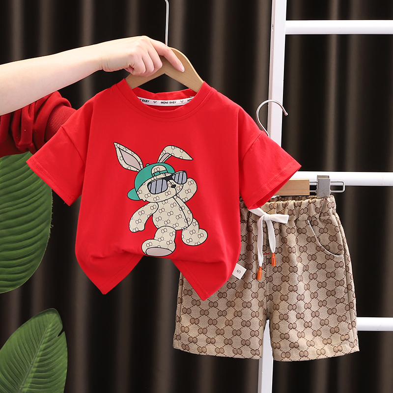 Set Đồ Mùa Hè 2 Món Gồm Áo Thun Cotton In Hình Thỏ + Quần Ngắn Cho Bé Sơ Sinh 0-5 Tuổi